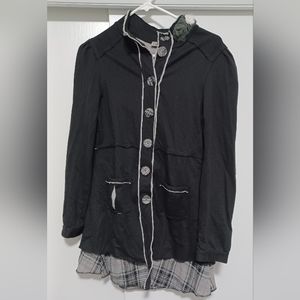 BKE Jacket in Black with knitted Elbow Patches and Plaid Accents